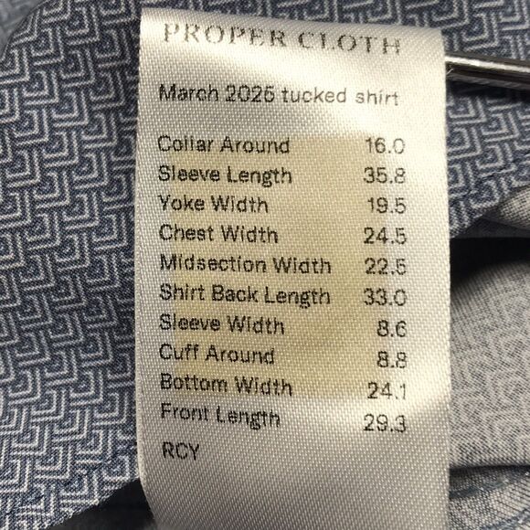 PROPER CLOTH Reda Shirt Men XL Blue Zig Zag Print 100% Merino Wool Flip Cuff - Picture 11 of 12